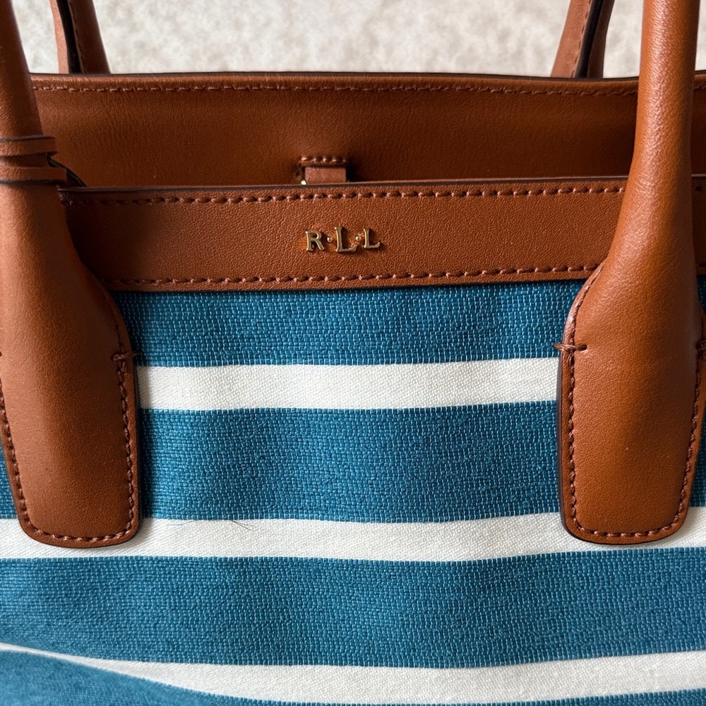 Ralph Lauren Teal and White Striped Tote - Picture 2 of 10